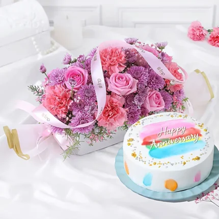 Pastel Charm Blooms & Pineapple Cake Combo – Anniversary Special