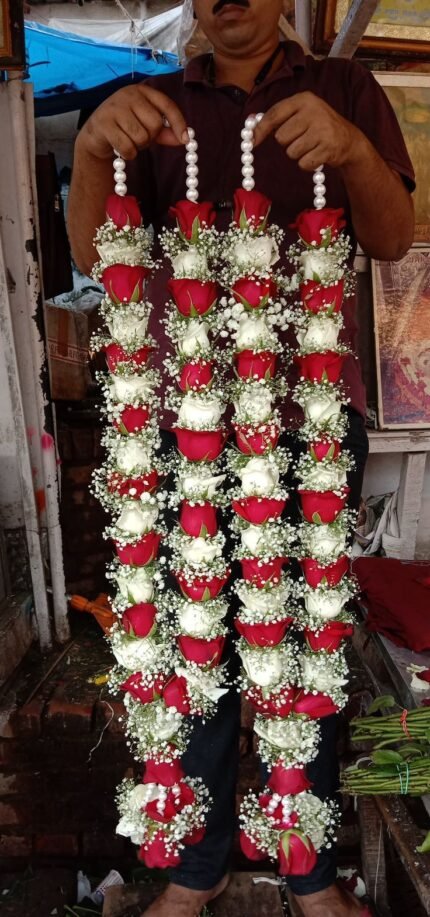 Royal Red & White Rose Wedding Garland (Premium Varmala Set)