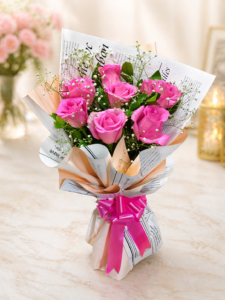 Elegant Pink Rose Bouquet (8 Stems)