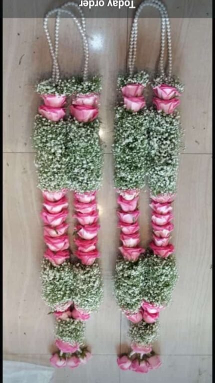 Designer Pink Rose & Baby’s Breath Wedding Garland (Premium Varmala Set)