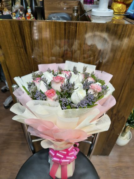 20pc Jamila Pink  & White Rose Harmony Bouquet