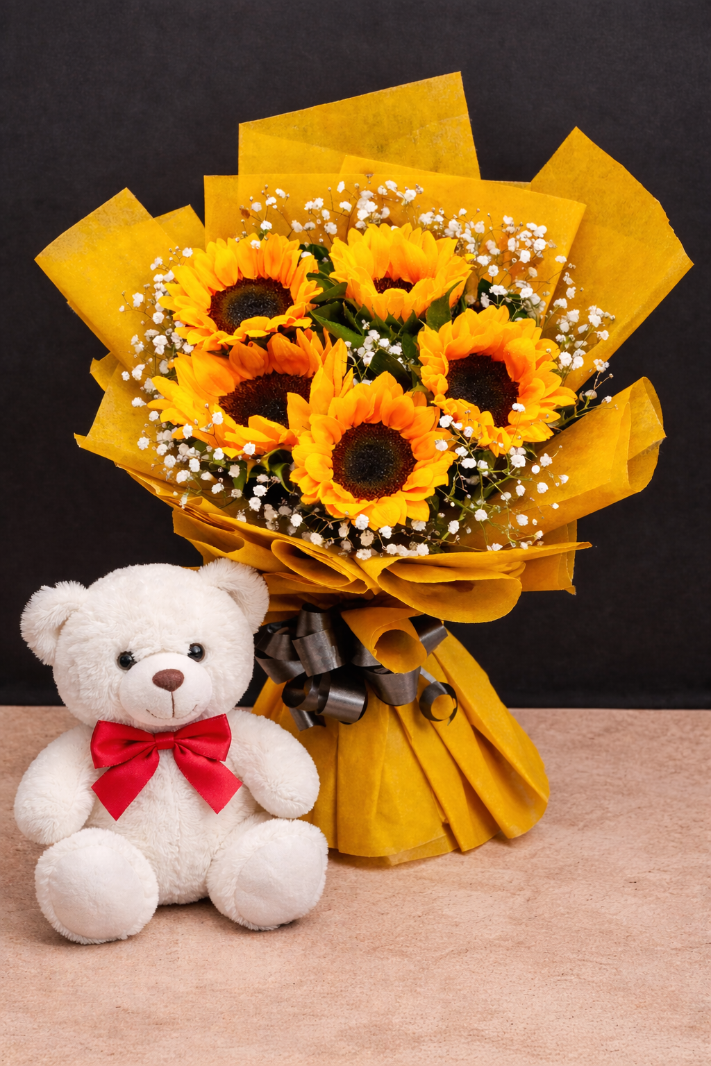 Sunflowers and teddy bear gift set