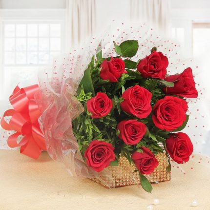 Classic 10pc Red Rose Bouquet with Elegant Wrapping